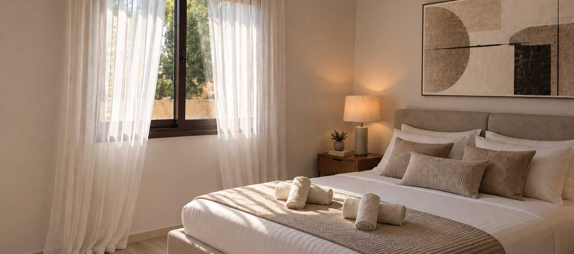 Double bedroom with garden-view window