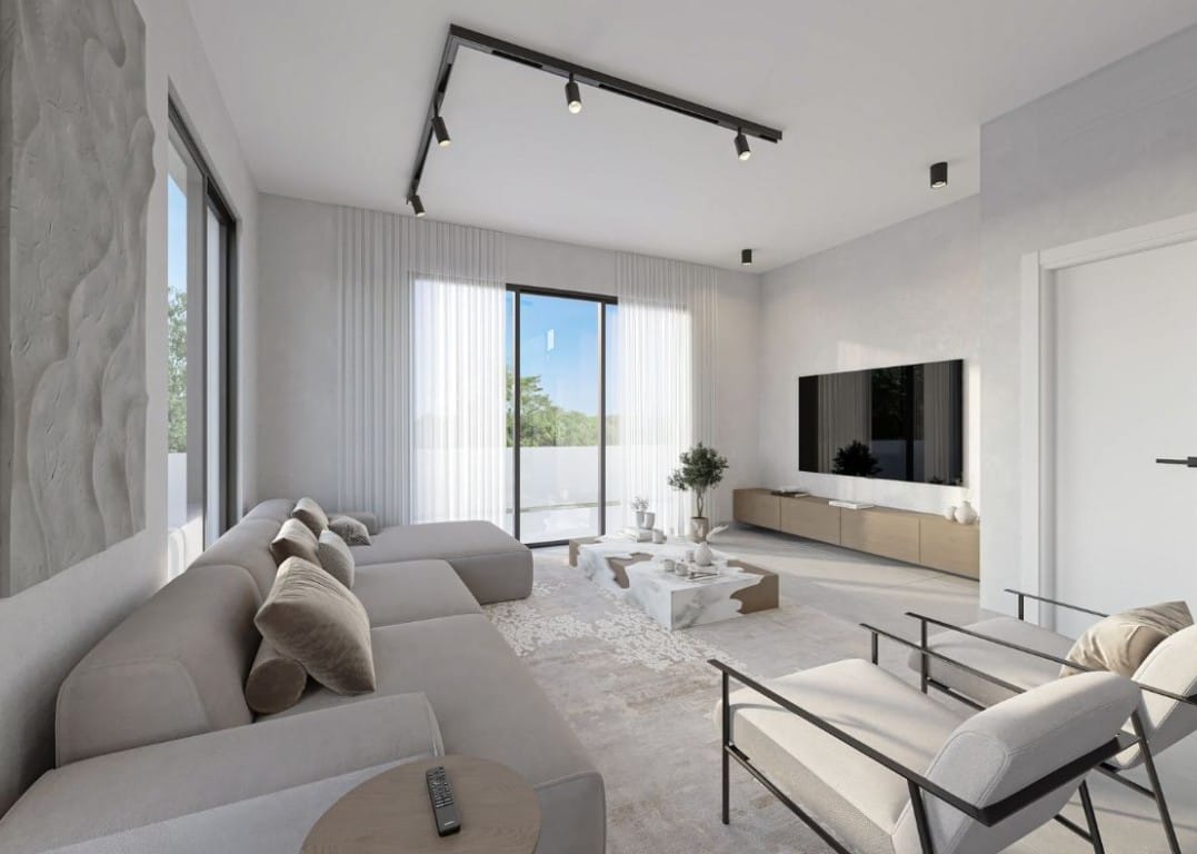 Living room interior of off-plan 3-bedroom detached house in Kissonerga, Paphos