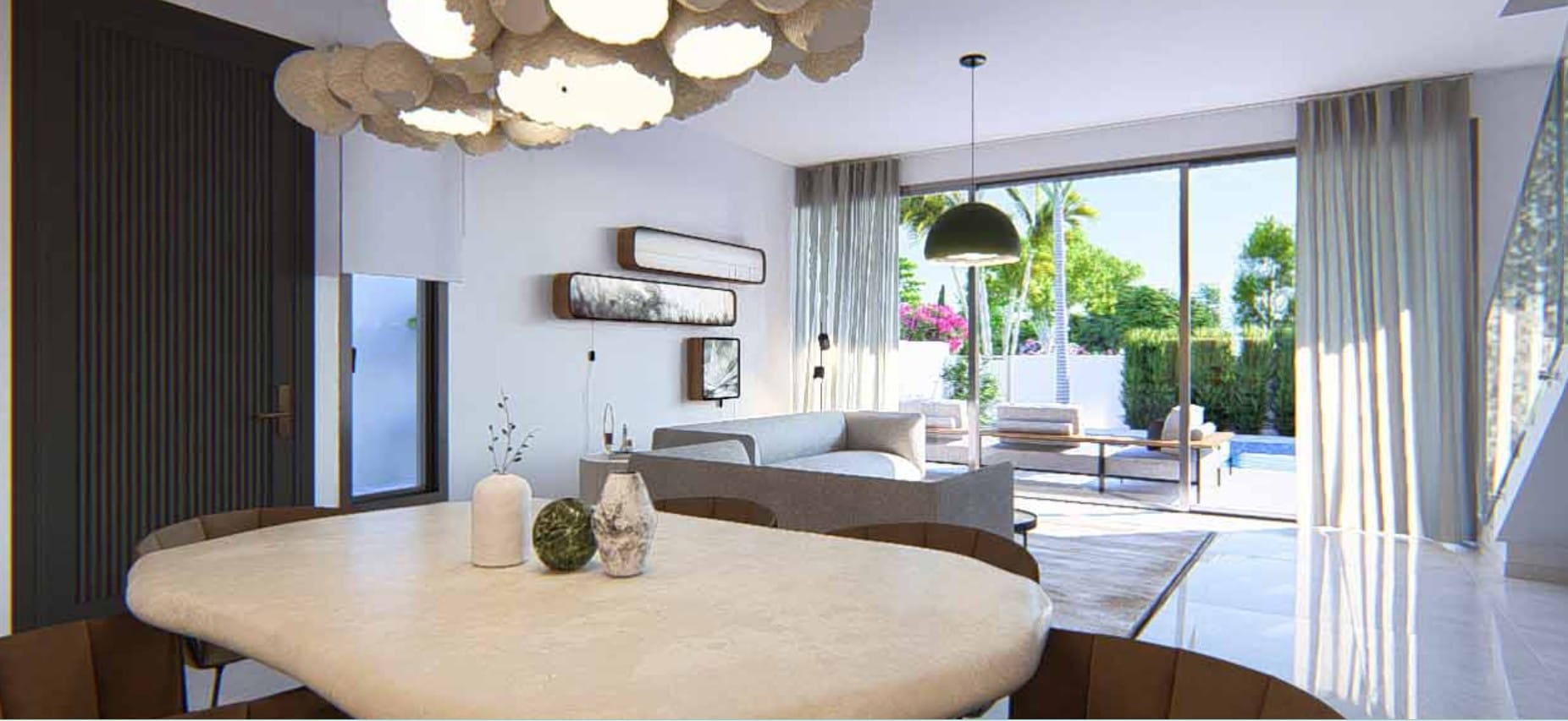 Open-plan dining and living area in a Central Paphos villa