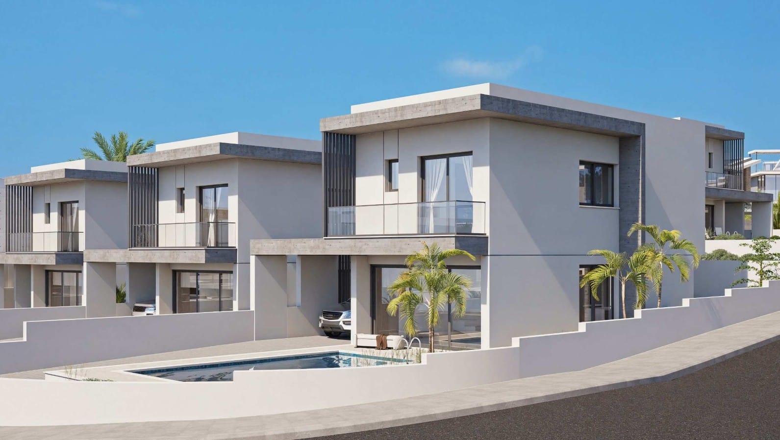 Contemporary villa exterior in beachfront Chloraka, Paphos