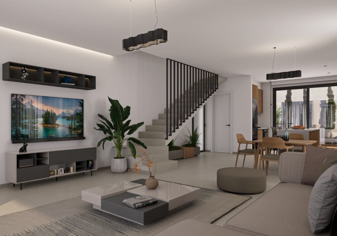Contemporary open-plan living area of a 3-bedroom villa in Chloraka, Paphos