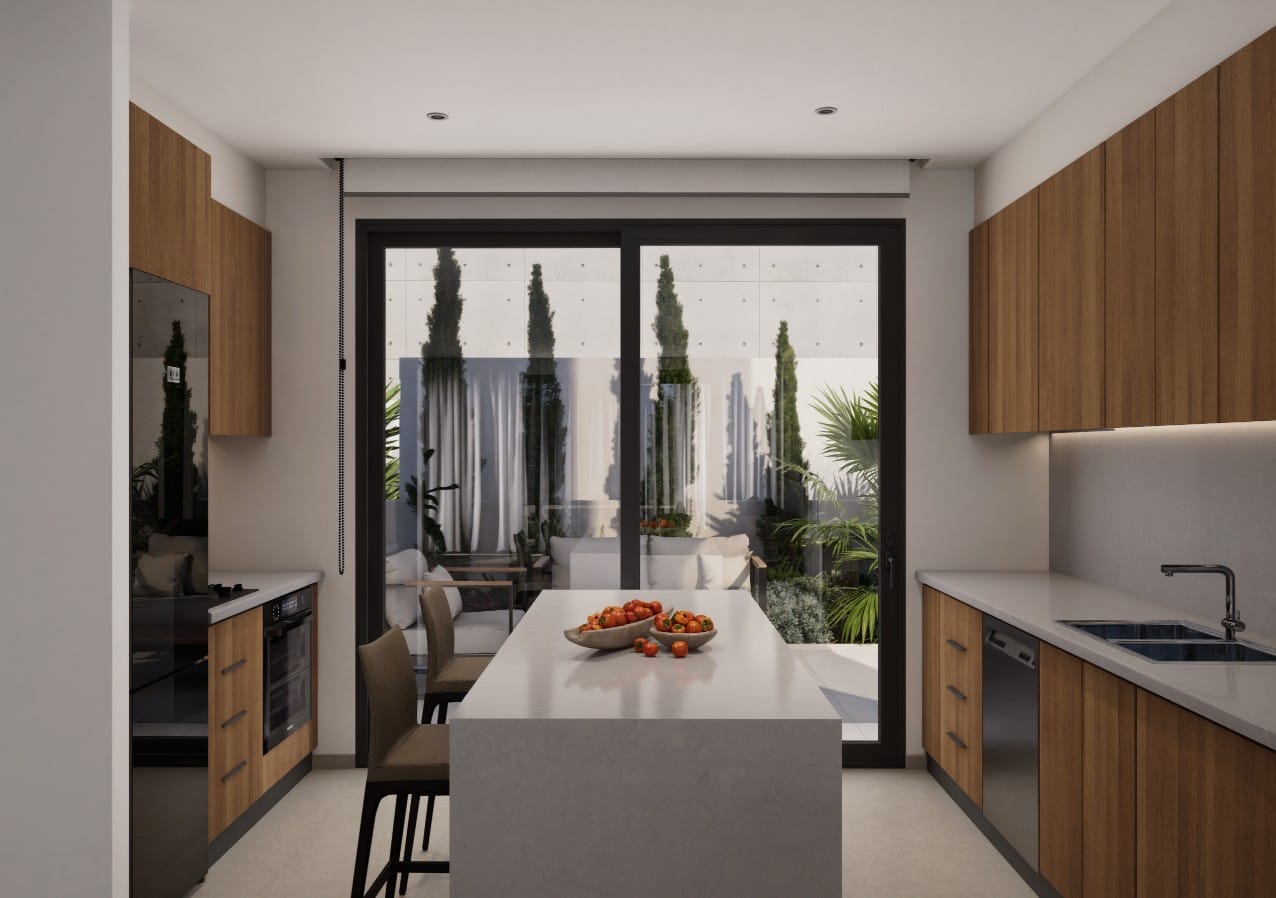 Modern kitchen in an off-plan beachfront villa in Chloraka, Paphos