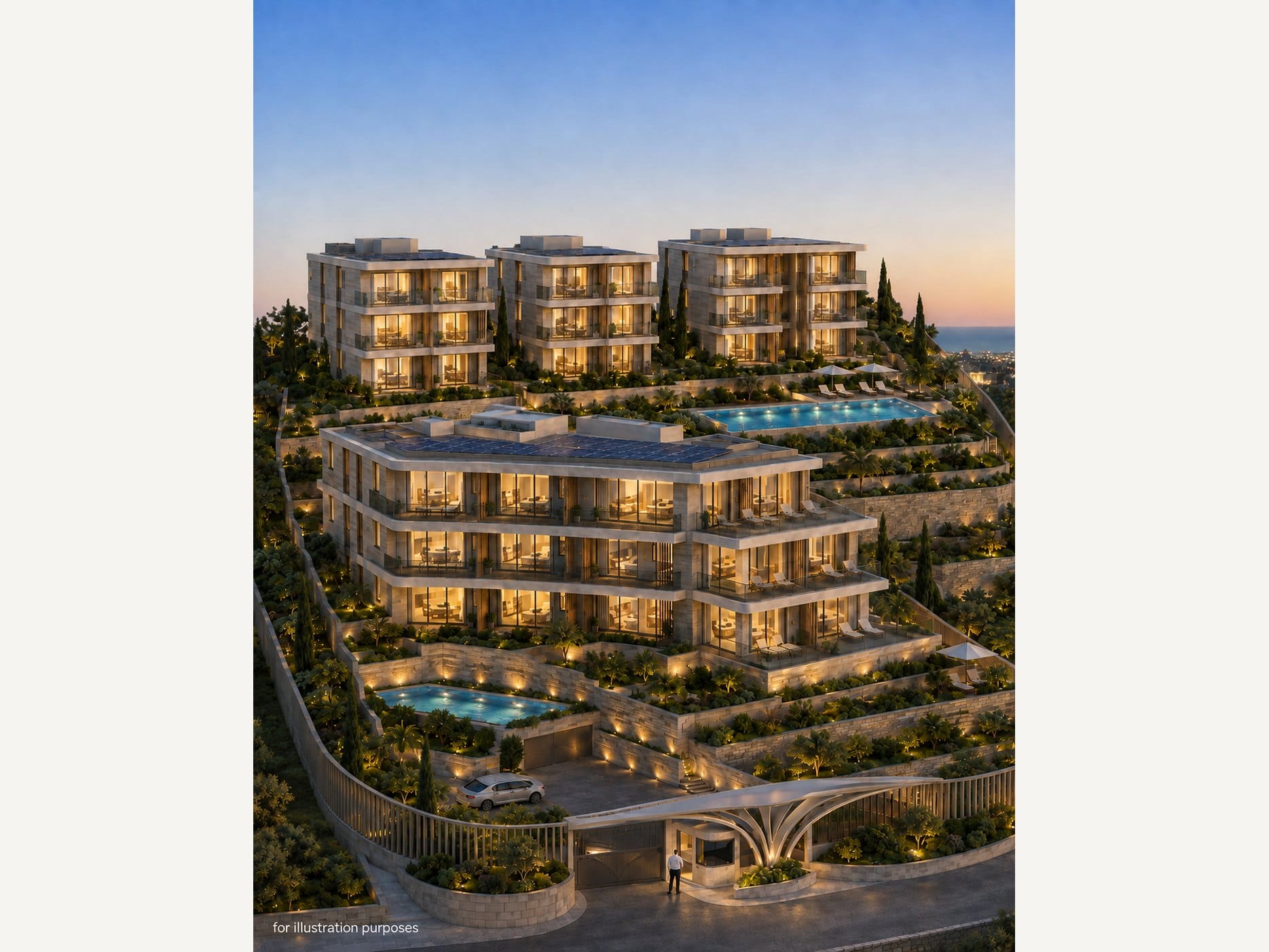 Conceptual architectural illustration showing one possible residential development response to a hillside site in Agia Fyla, Limassol