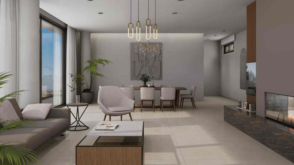 Open-plan living and dining area at 5-bedroom villa in Agios Athanasios, Limassol