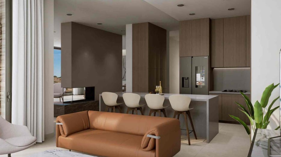 Kitchen and seating area at villa in Agios Athanasios, Limassol